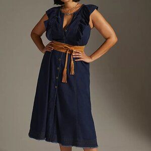 Anthropologie Pilcro Sustainable Dark Denim Ruffle Sleeve Maxi Dress- Size 18W